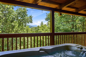 Soak away your cares in the bubbling hot tub on your private covered deck, surrounded by lush forest and framed by mountain views.