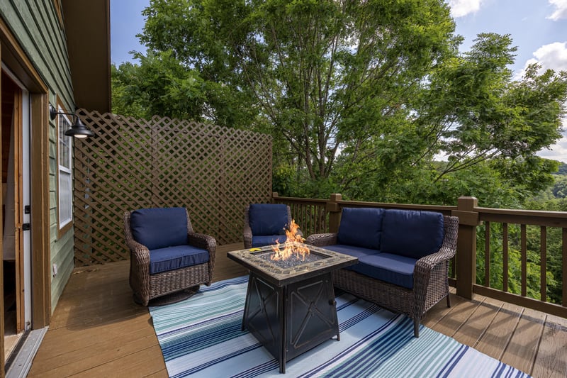 Outdoor seating with fireplace