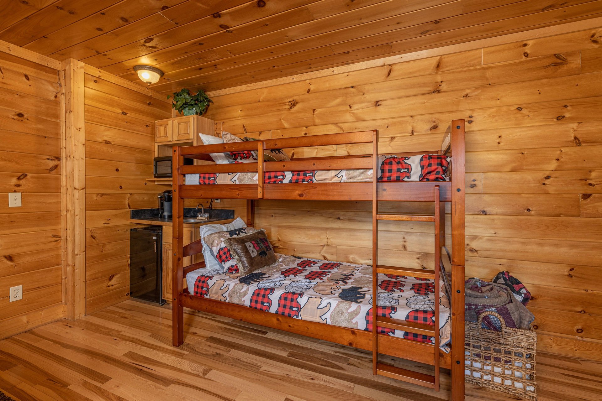 Bunk beds in the game room at Bears Dont Bluff, a 3 bedroom cabin rental located in Pigeon Forge