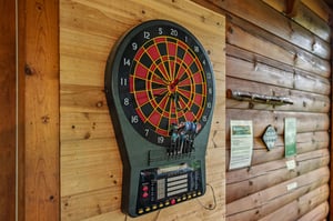 dart game on entry level back porch