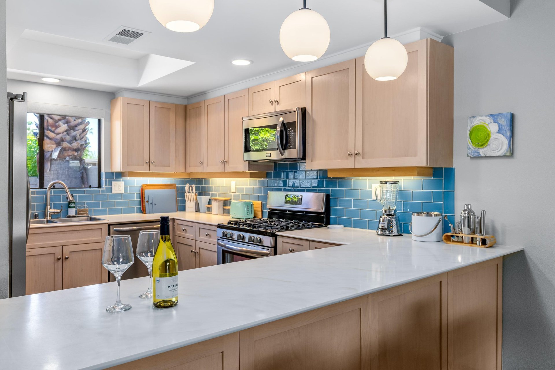 Stainless steel appliances, plenty of counter space, and cooking essentials.