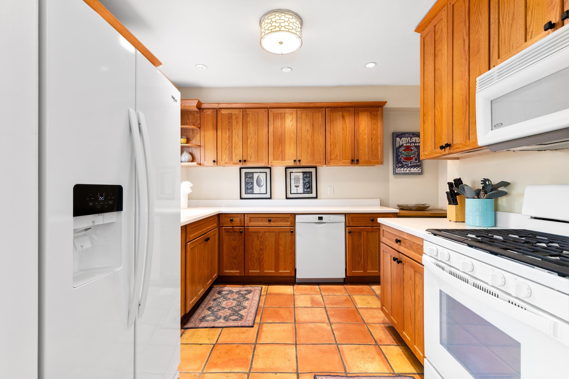 Located just off the dining room, equipped with cooking essentials.