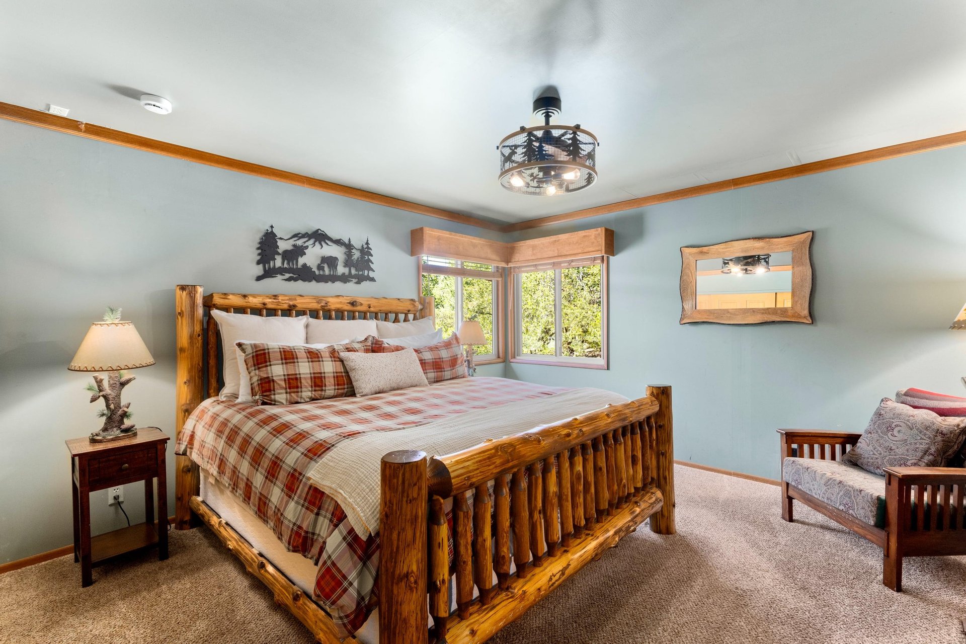 Primary bedroom with king bed and smart TV.