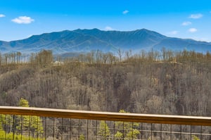 Sweeping mountain views from this elevated terrace showcase the natural beauty surrounding the property.