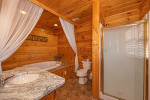 Loft bathroom at Eagles Sunrise, a 2 bedroom cabin rental located in Pigeon Forge