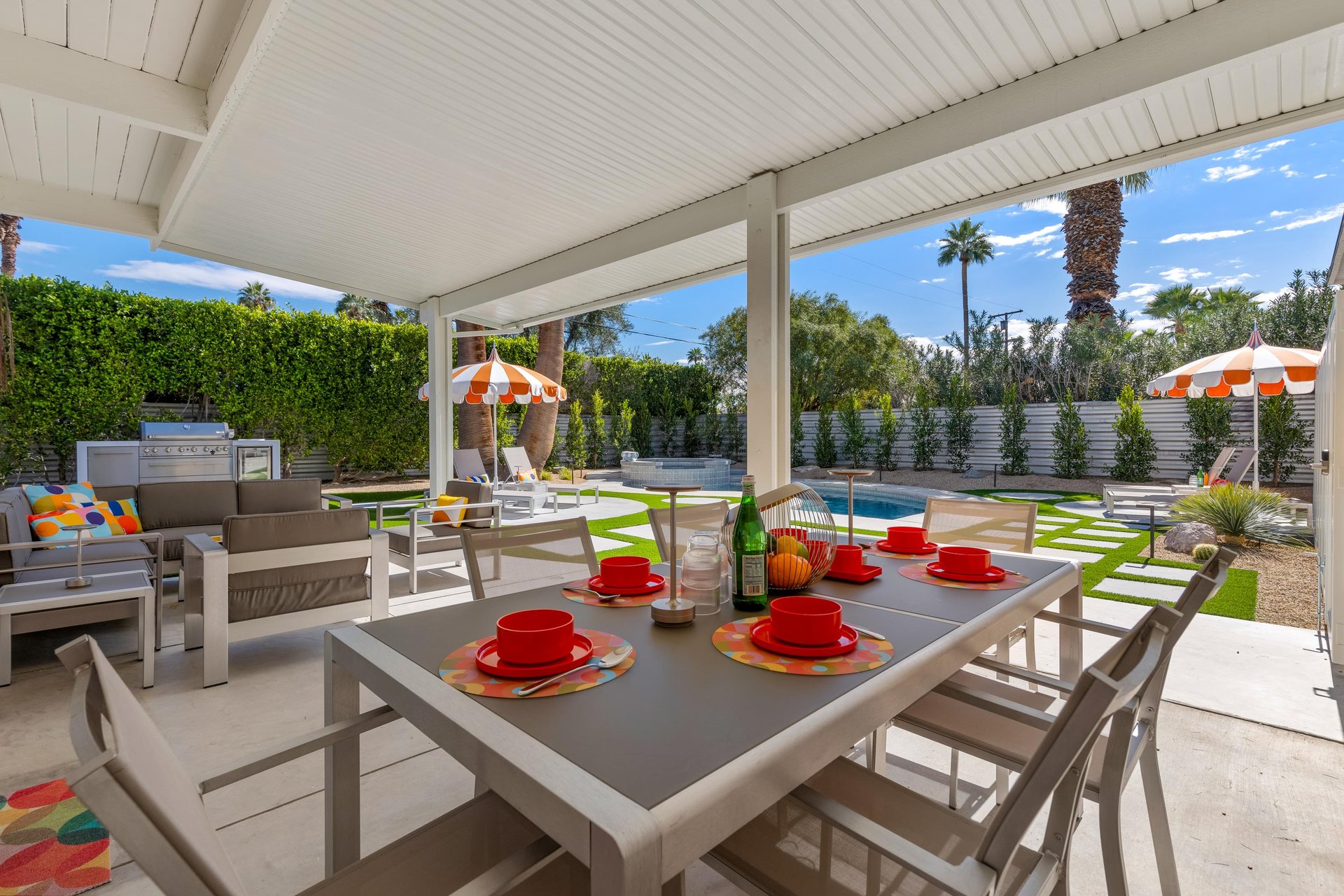 Al fresco covered lounge and dining area