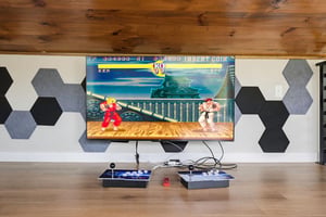 Challenge your friends to epic gaming sessions with arcadestyle controllers and a big screen in this dedicated entertainment space.