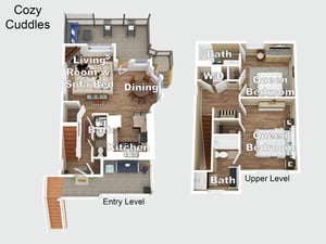 This twostory floor plan shows a thoughtfully designed layout with an openconcept living space, full kitchen, dining area, and three bedrooms with ensuite baths, plus a washer and dryer for your co