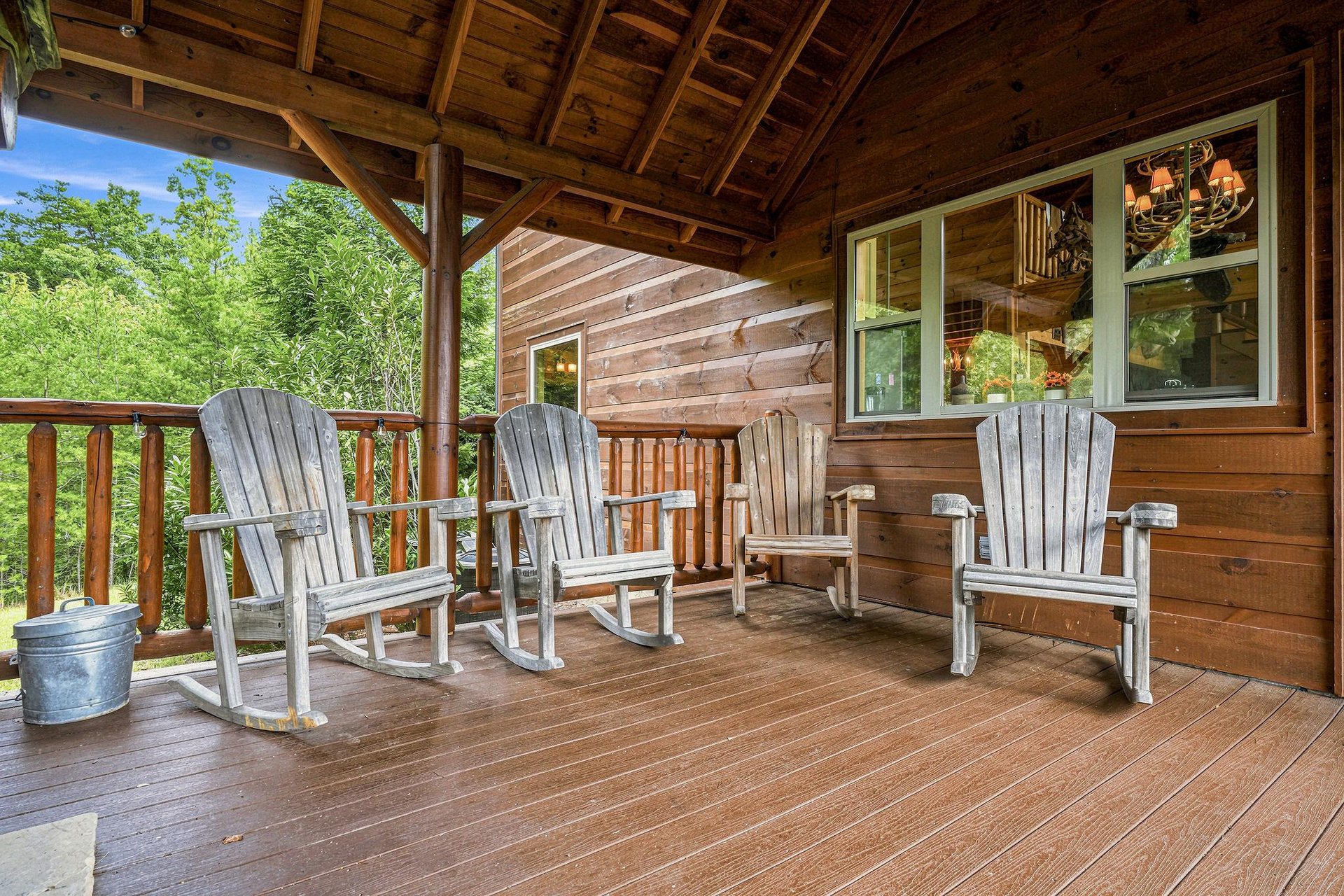Rock gently in one of these classic chairs while taking in the fresh mountain air and lush greenery all around you—pure tranquility.