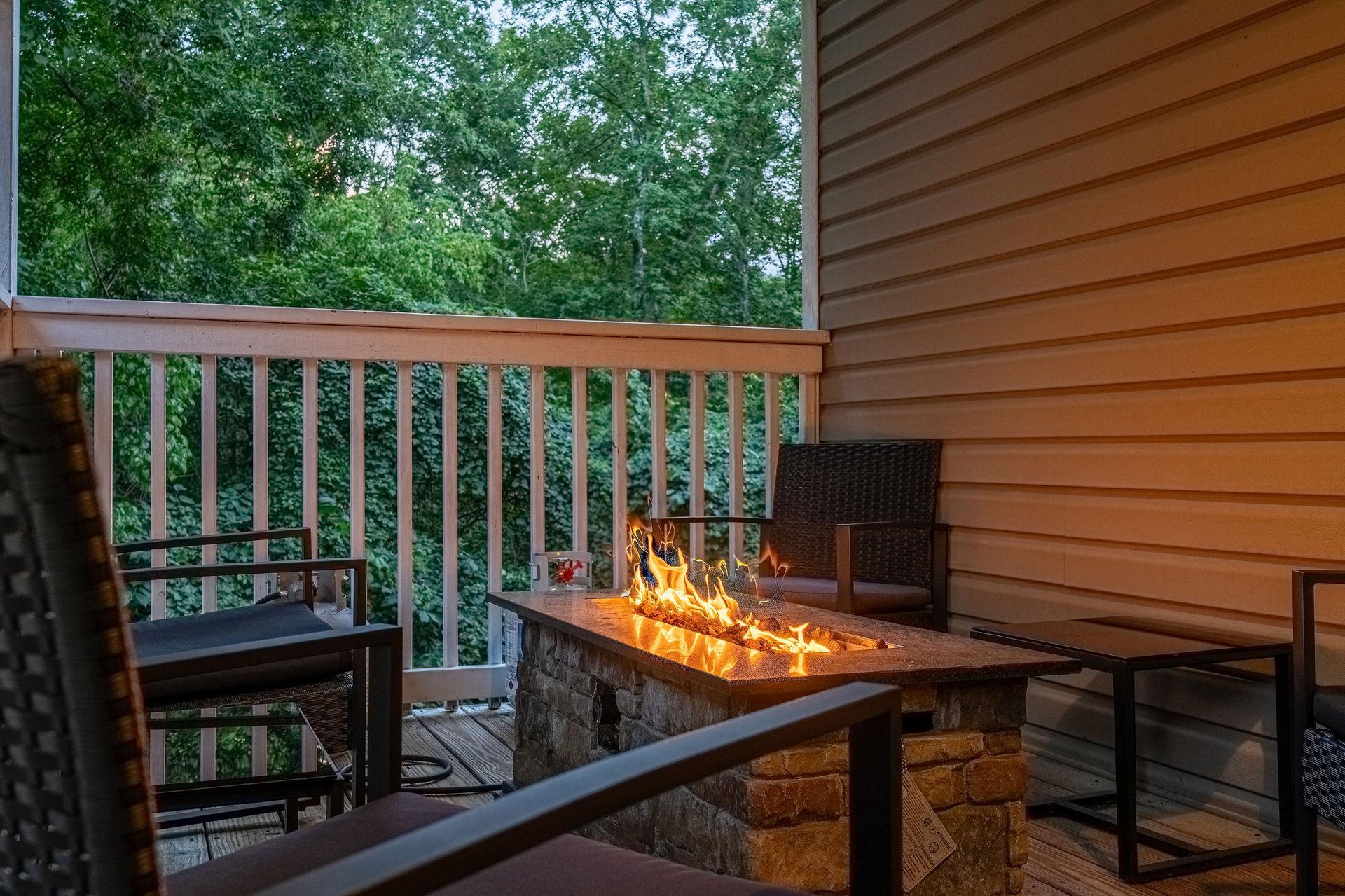 Outdoor stone fire pit table