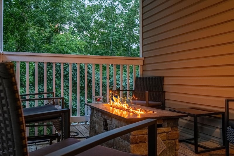 Outdoor stone fire pit table