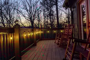 Outdoor wooden rocking chair with lighted deck