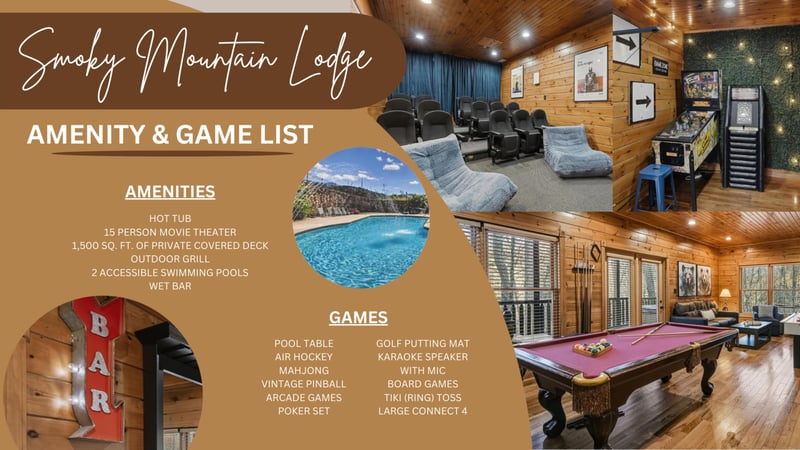 Your private entertainment haven features a movie theater, arcade games, and pool table for endless fun.