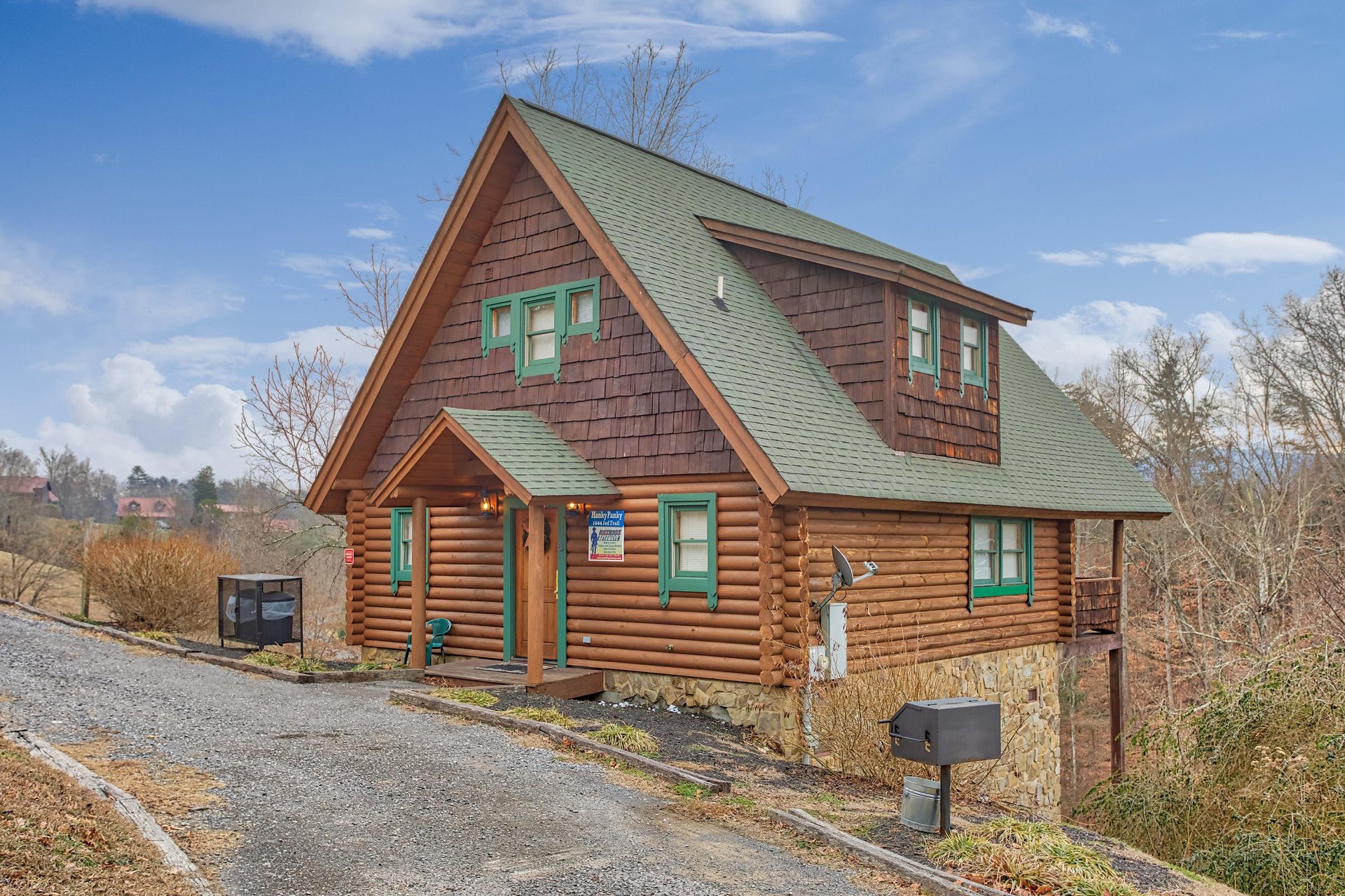 Front exterior at Hanky Panky, a 1bedroom cabin rental located in Pigeon Forge