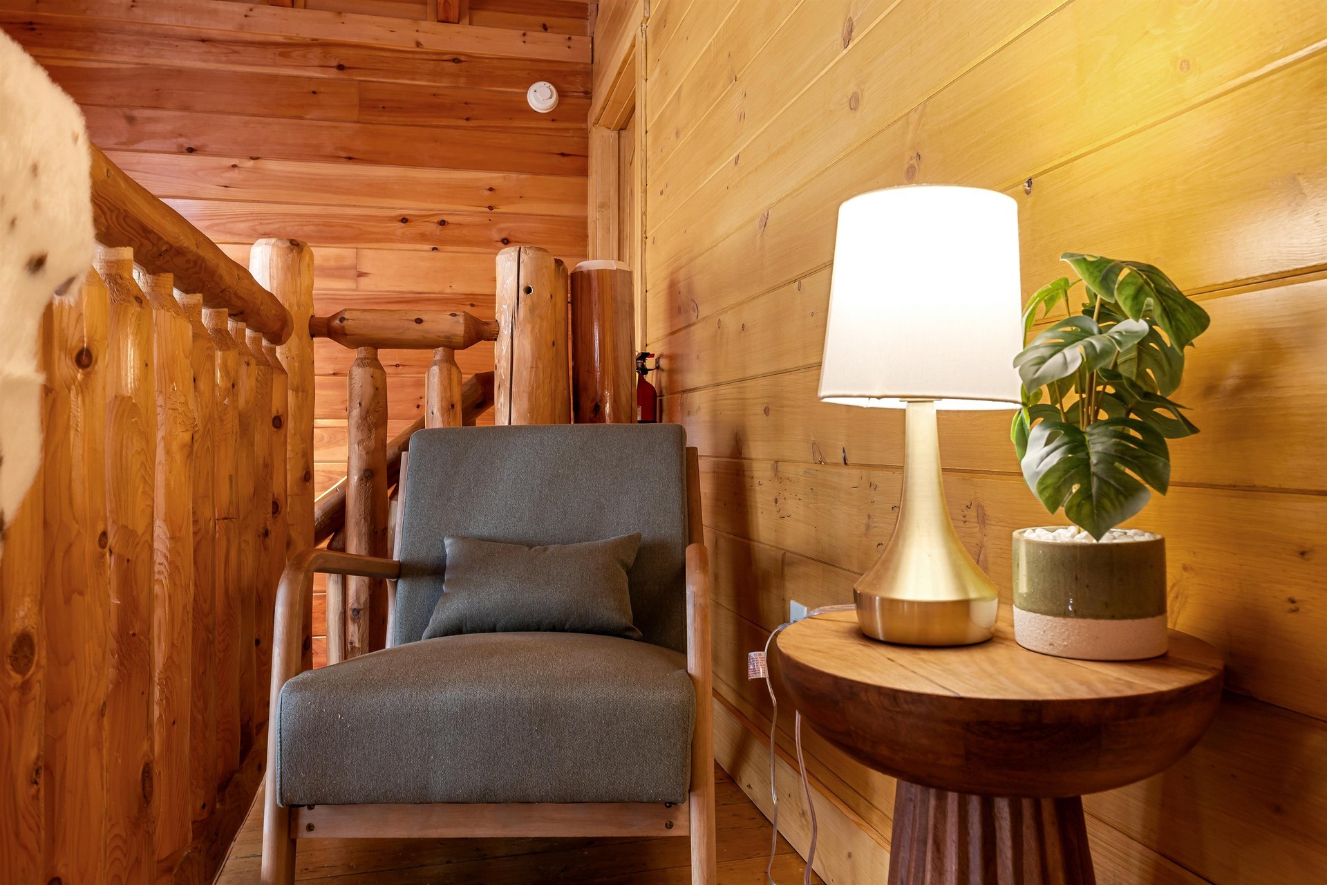 Chair with table and lamp