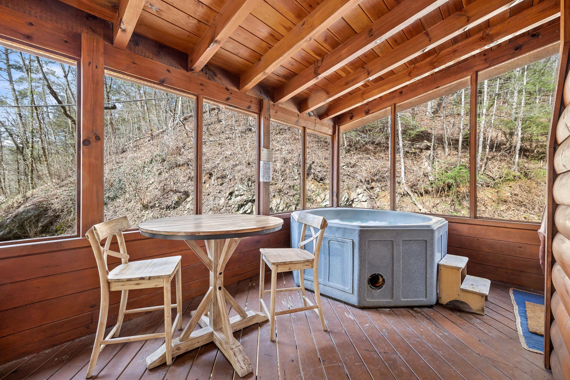 Hot tub and table with chairs