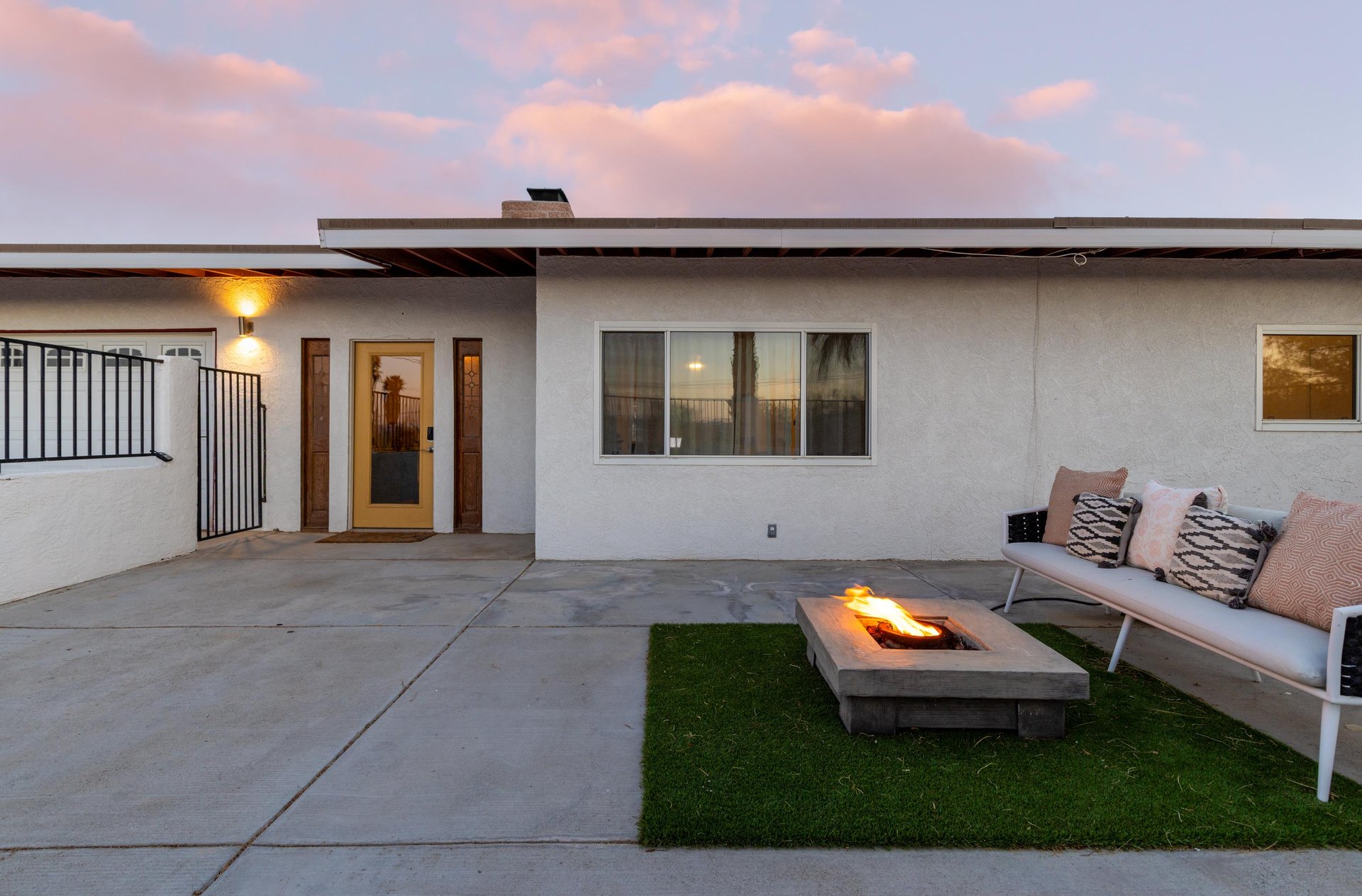 Front entrance at sunset.