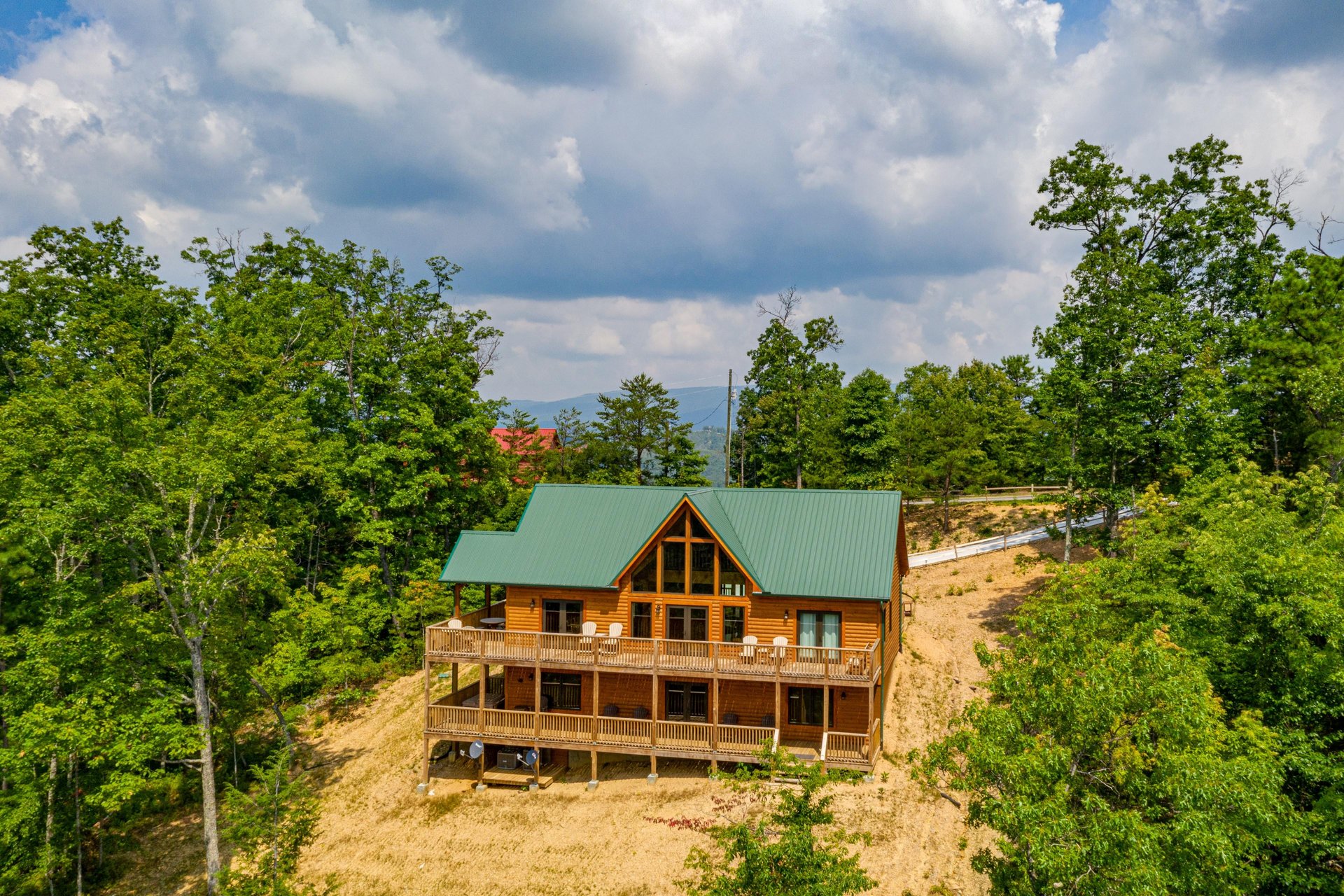 Drone exterior view at Js Hideaway, a 4 bedroom cabin rental located in Pigeon Forge