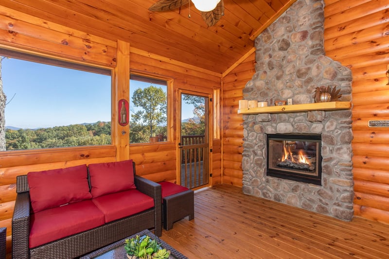 Outdoor furniture with stone fireplace