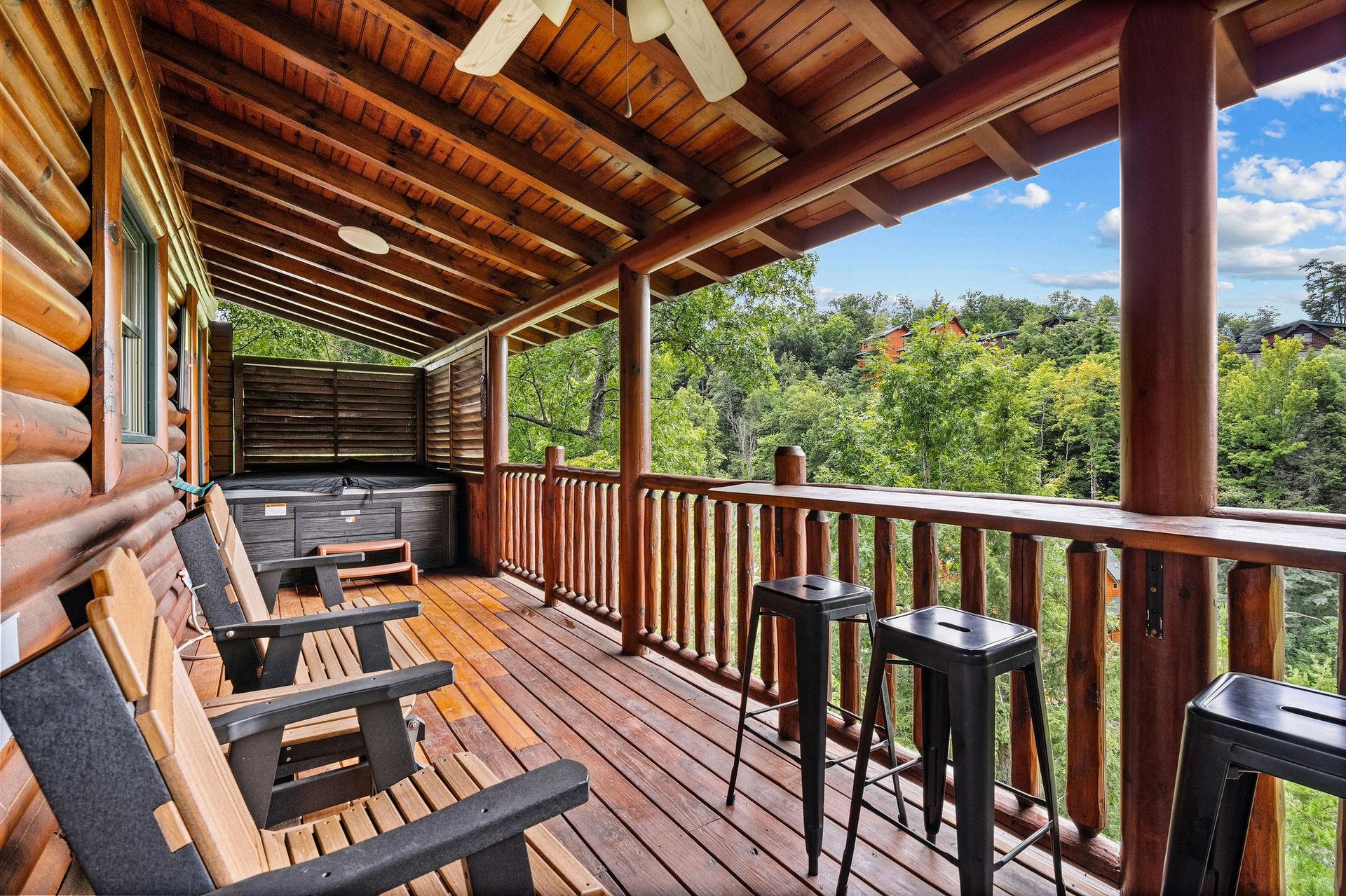 entry level back porch with hot tub