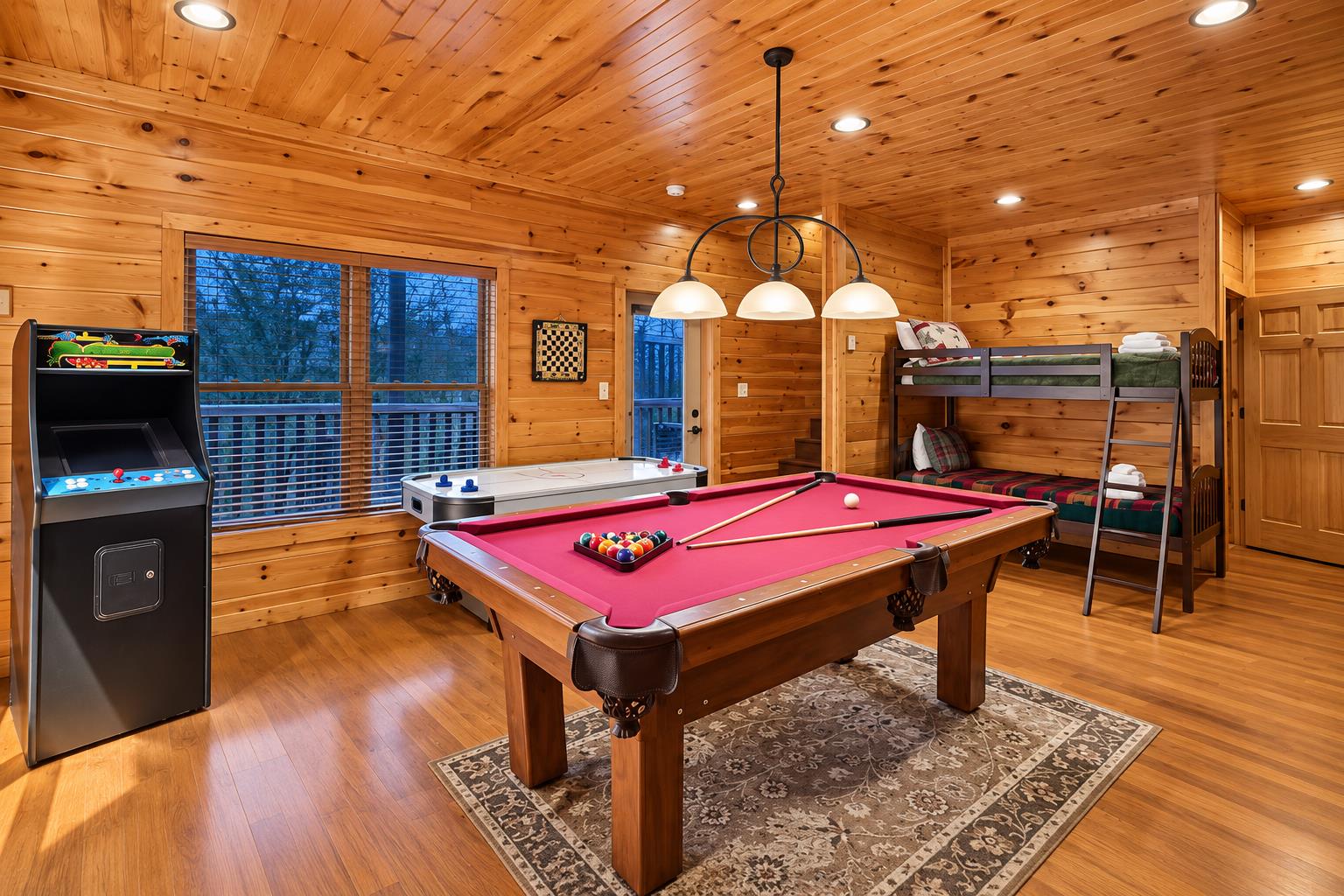 Game Room Pool Table, Air Hockey, and Multicade Game