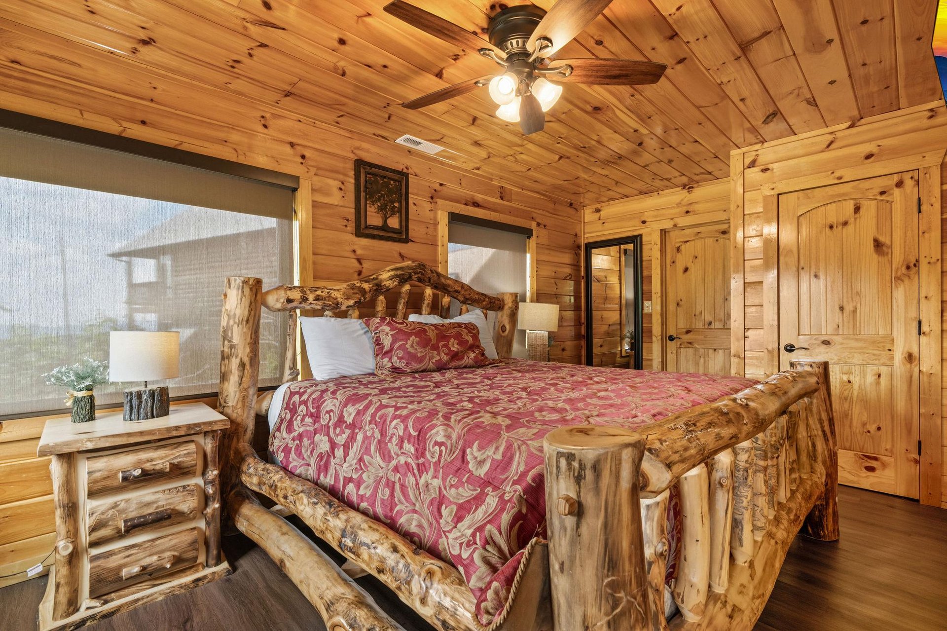 King bed with windows