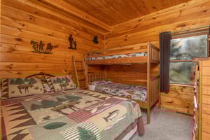 Queen bed and bunk beds