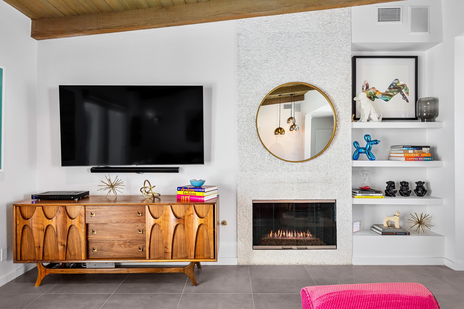 Flat Screen TV Above Media Cabinet