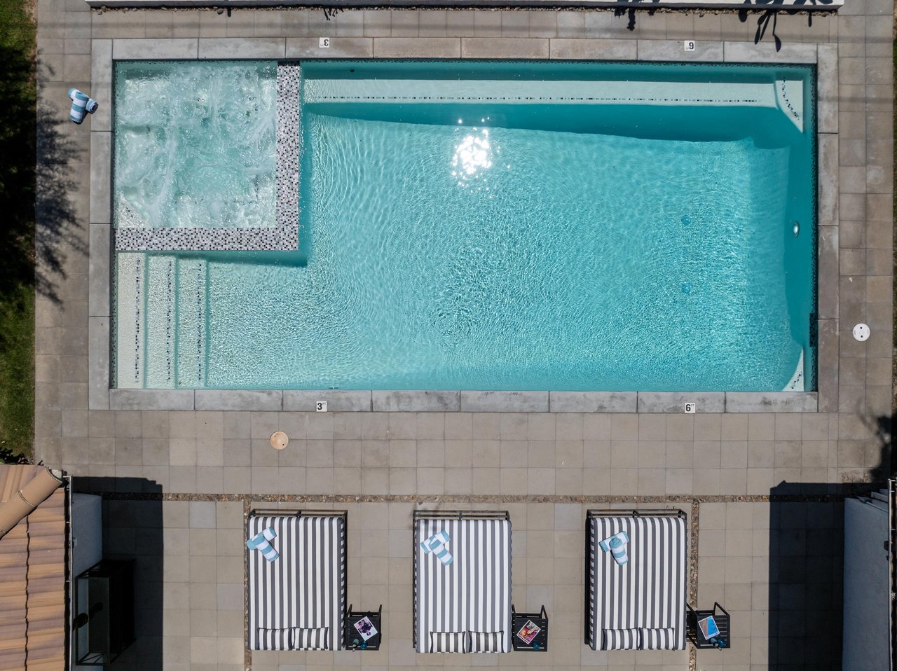 Views of the patio, private pool and spa.