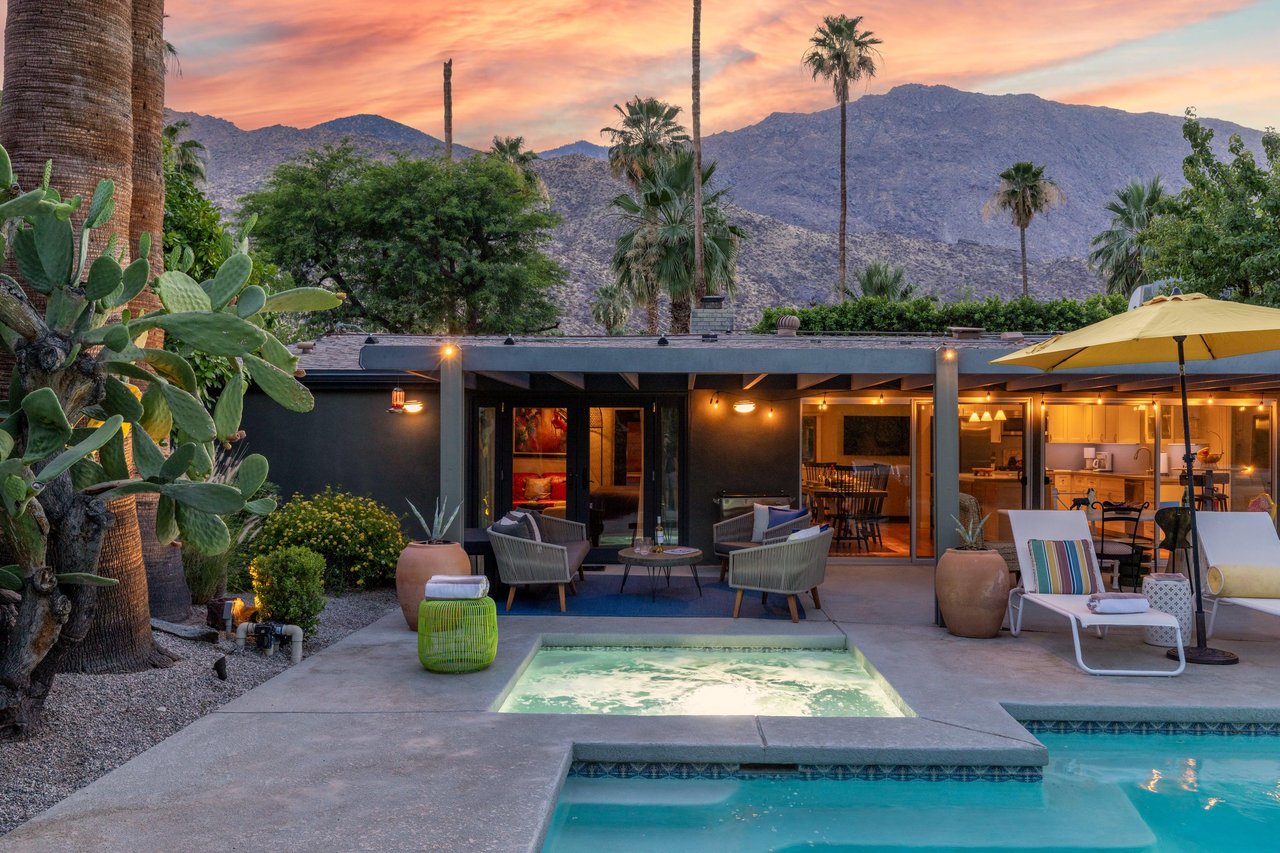 Additional sunset views of the pool, spa, and patio.