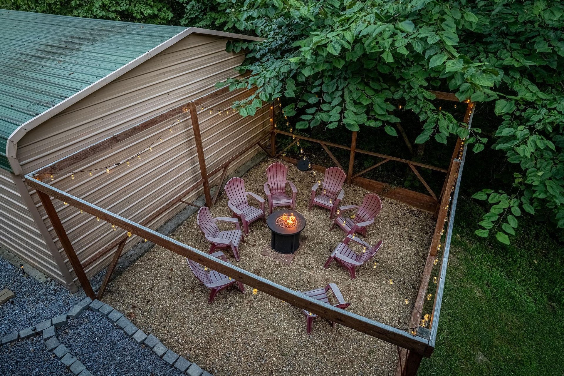 Outdoor chairs around firepit