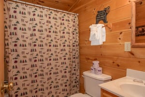 Full bath upstairs at Bearly Mine, a 1 bedroom Pigeon Forge cabin rental