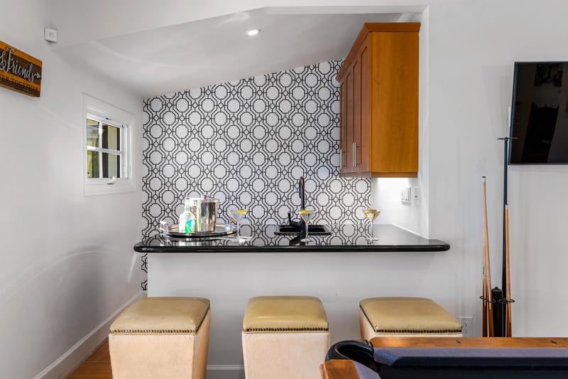 Wet bar with seating for three