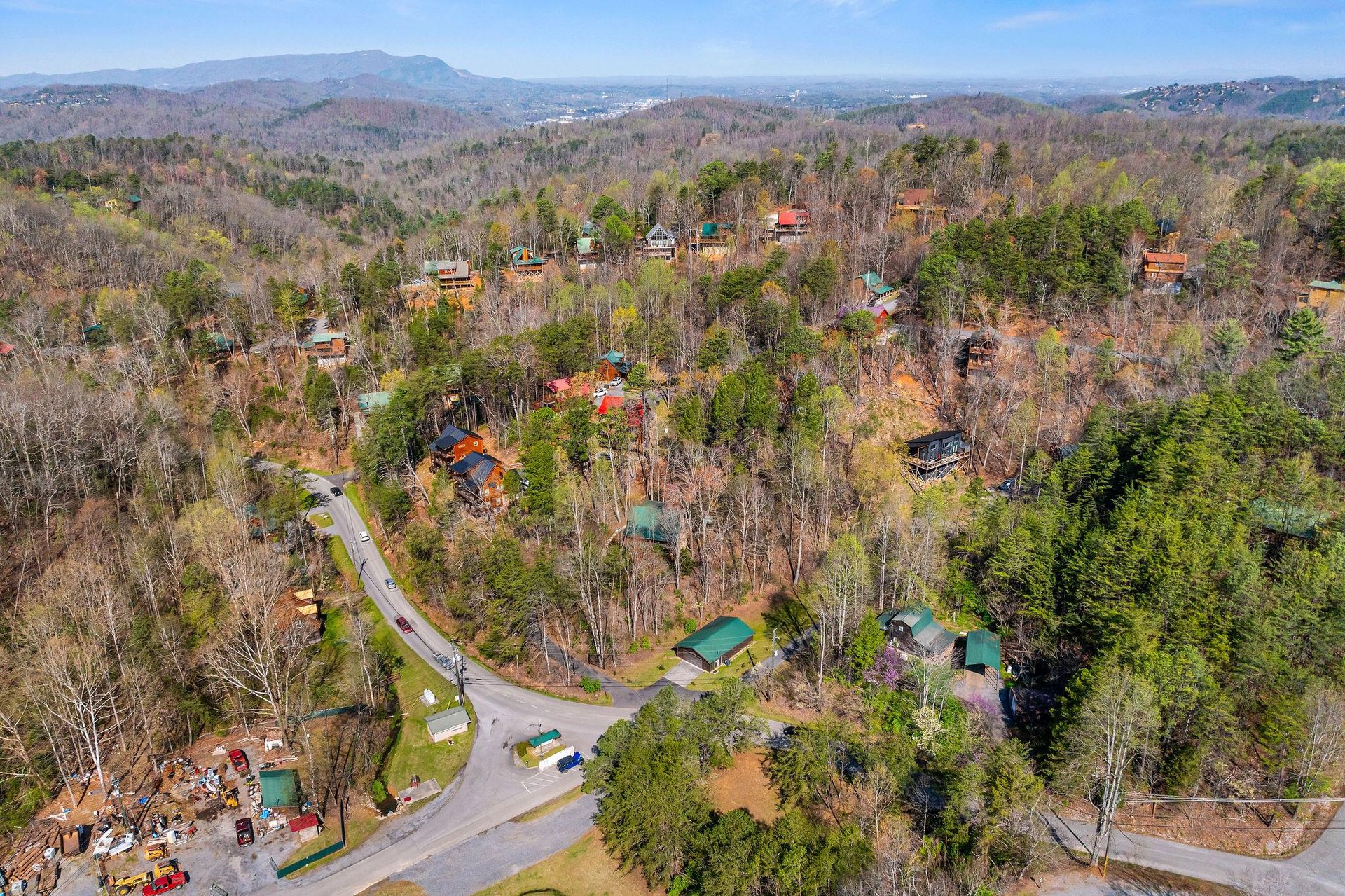 Aerial shot of Moonlit Mountain Lodge