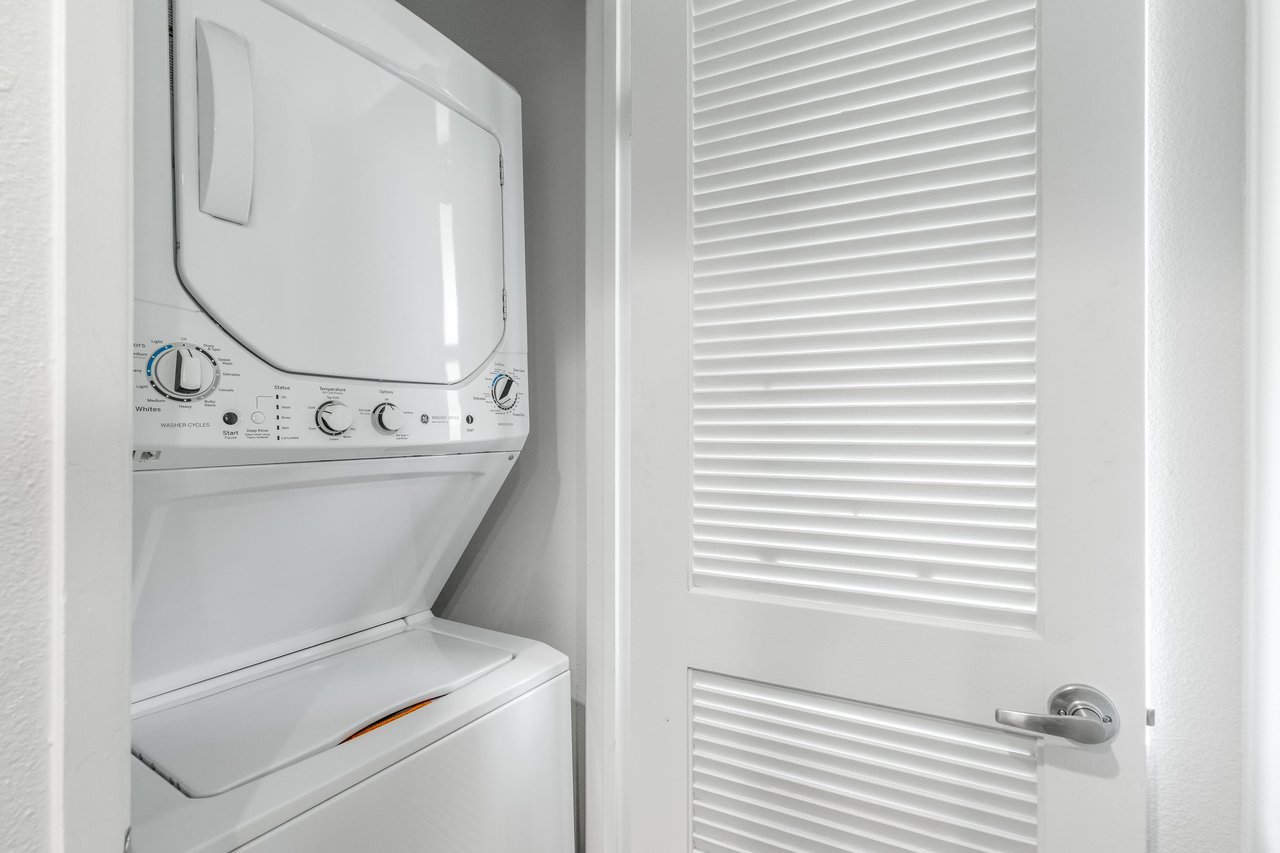 Inunit washer and dryer for guest use.