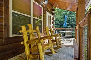 Picture yourself gently rocking in these handcrafted wooden chairs on your private covered deck, coffee in hand, surrounded by towering trees and fresh mountain air.