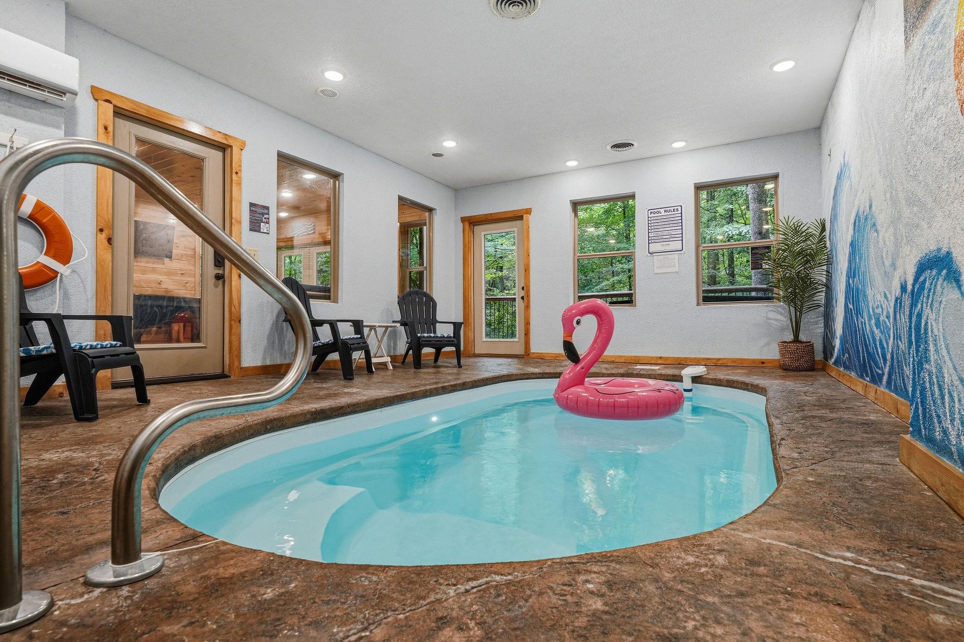 Slip into your private indoor pool, where playful touches and bright windows invite relaxation any time of day.