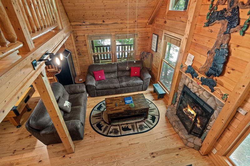 overview of the living area from lofted bedroom