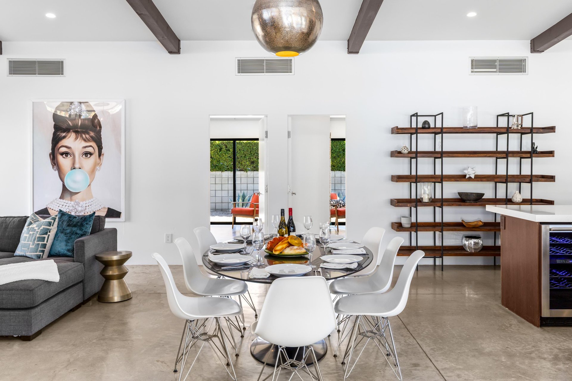 Sleek round dining table