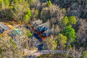Secluded cabin retreat nestled among towering trees, offering complete privacy and natural beauty in a peaceful wooded setting.
