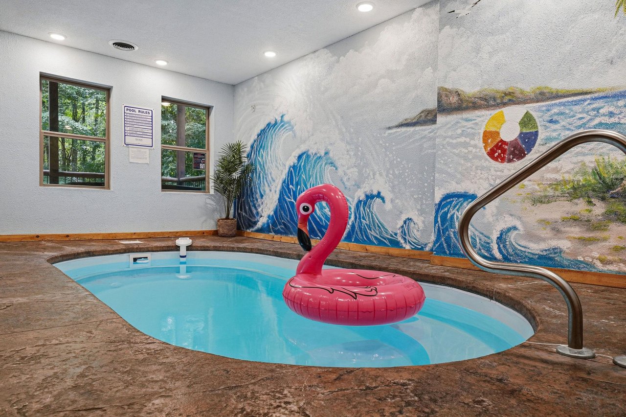 Dive into your private indoor pool, complete with whimsical beachthemed murals that transport you to coastal paradise, no matter the weather outside.