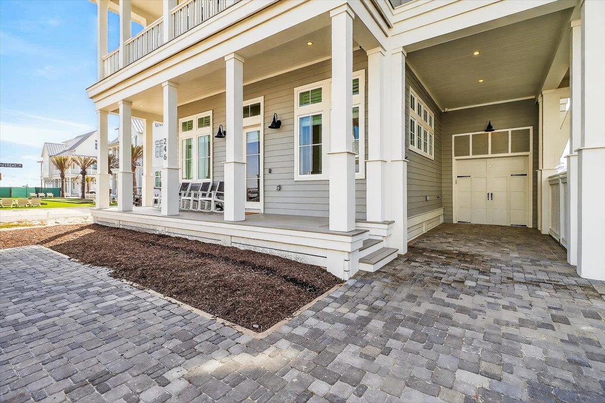 Front Porch With Bocce Ball Court View