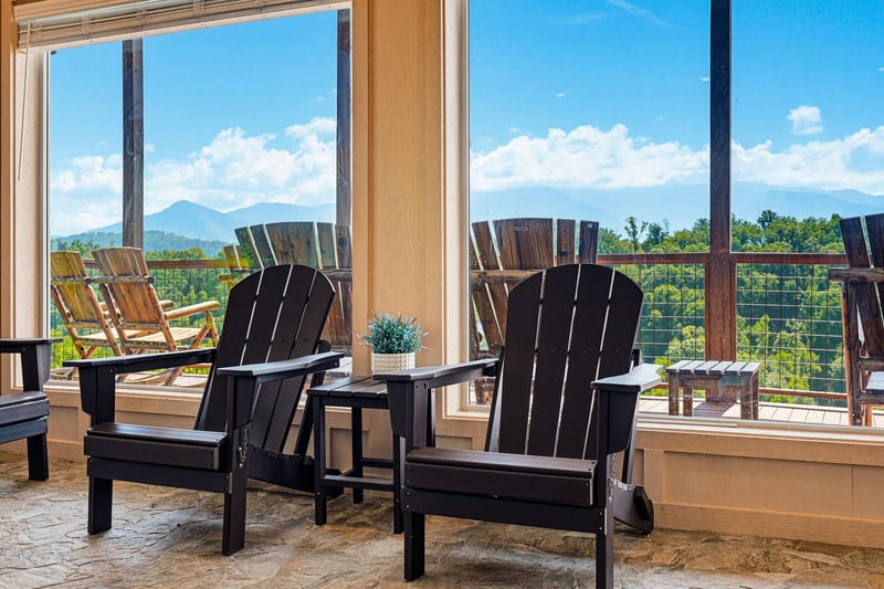 Sink into comfortable Adirondack chairs and soak in the stunning mountain views stretching across the horizon—your perfect spot to unwind with morning coffee or evening relaxation.
