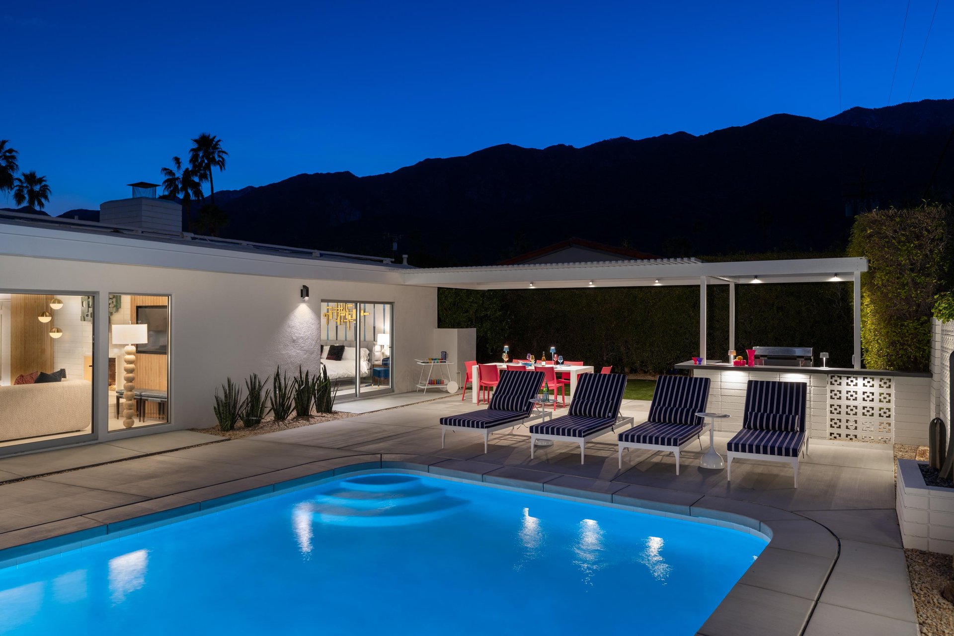 Mountain backdrop and desert landscaping