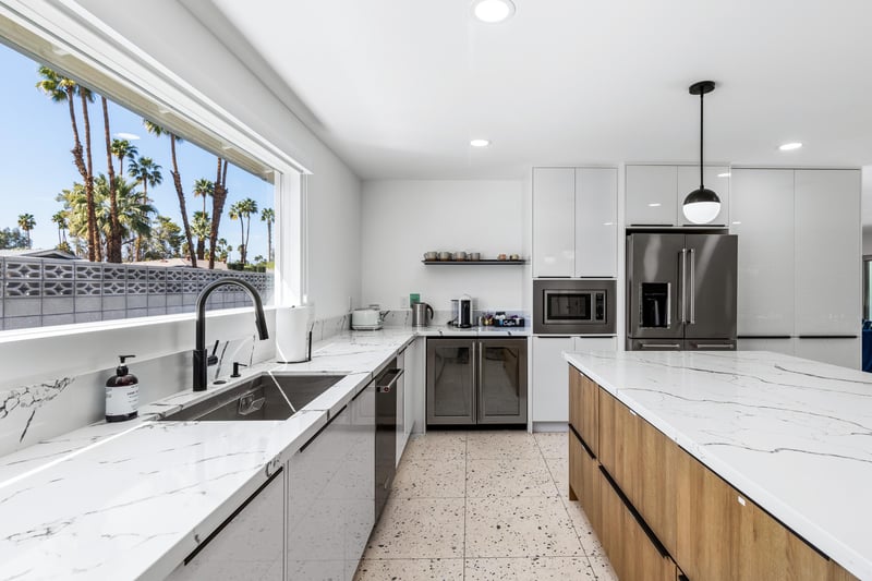 Chefs kitchen with a huge island for three