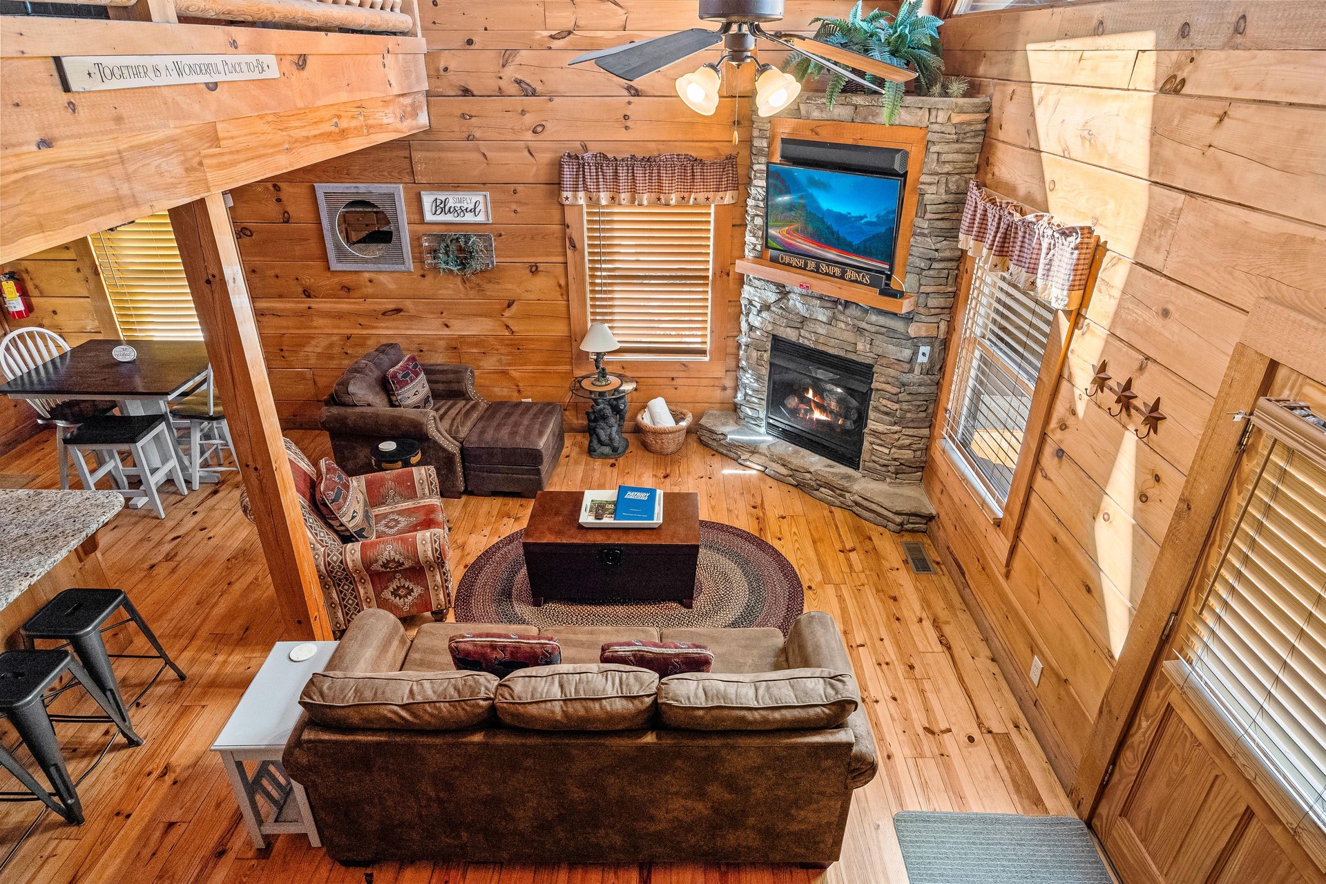 View from above the Living Room at Livin Simple, a 2 bedroom cabin rental located in Pigeon Forge
