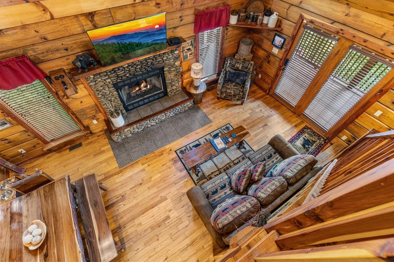 Living room with fireplace view
