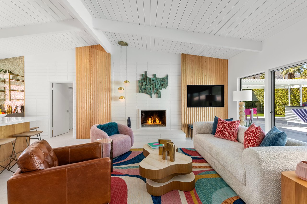 Modern living room with fireplace