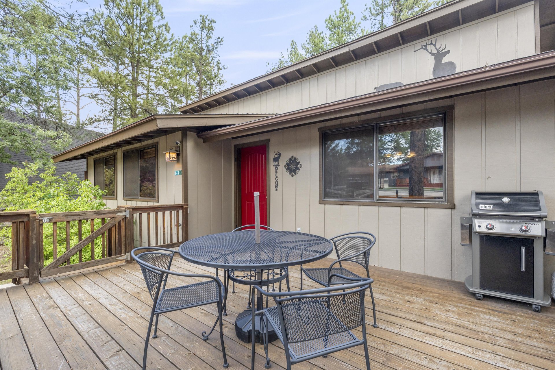 Table and chairs for 4 guests. Additional 2 chairs near firepit to pull up to the table.