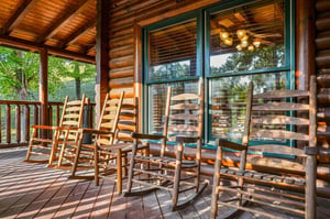 Your private covered porch invites you to unwind in a rocking chair, soak in mountain views, and savor peaceful mornings or starlit evenings in pure relaxation.